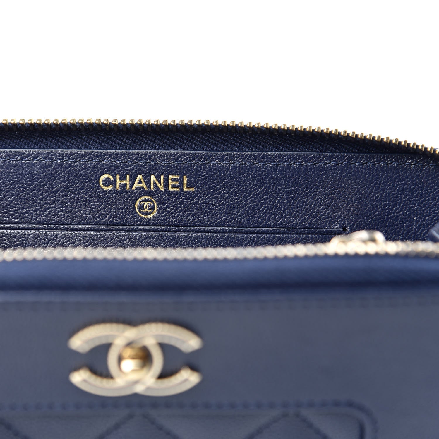 Chanel Sheepskin Quilted Mademoiselle Vintage Zip Around Wallet Navy 6 of 8