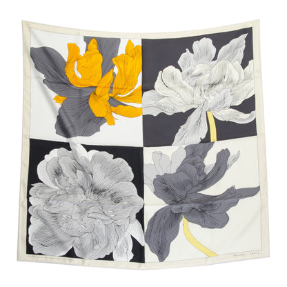Hermes Silk Etude Pour Un Iris Arc En Ciel Scarf 90 Creme Noir Bouton D'Or 2 of 7