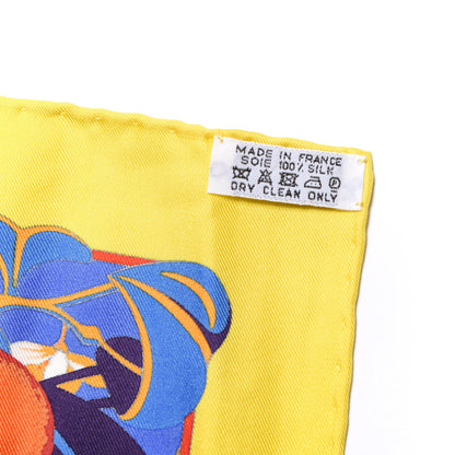 Hermes Silk Flamingo Party Scarf 90 Jaune Vif Bleu Blanc 3 of 3