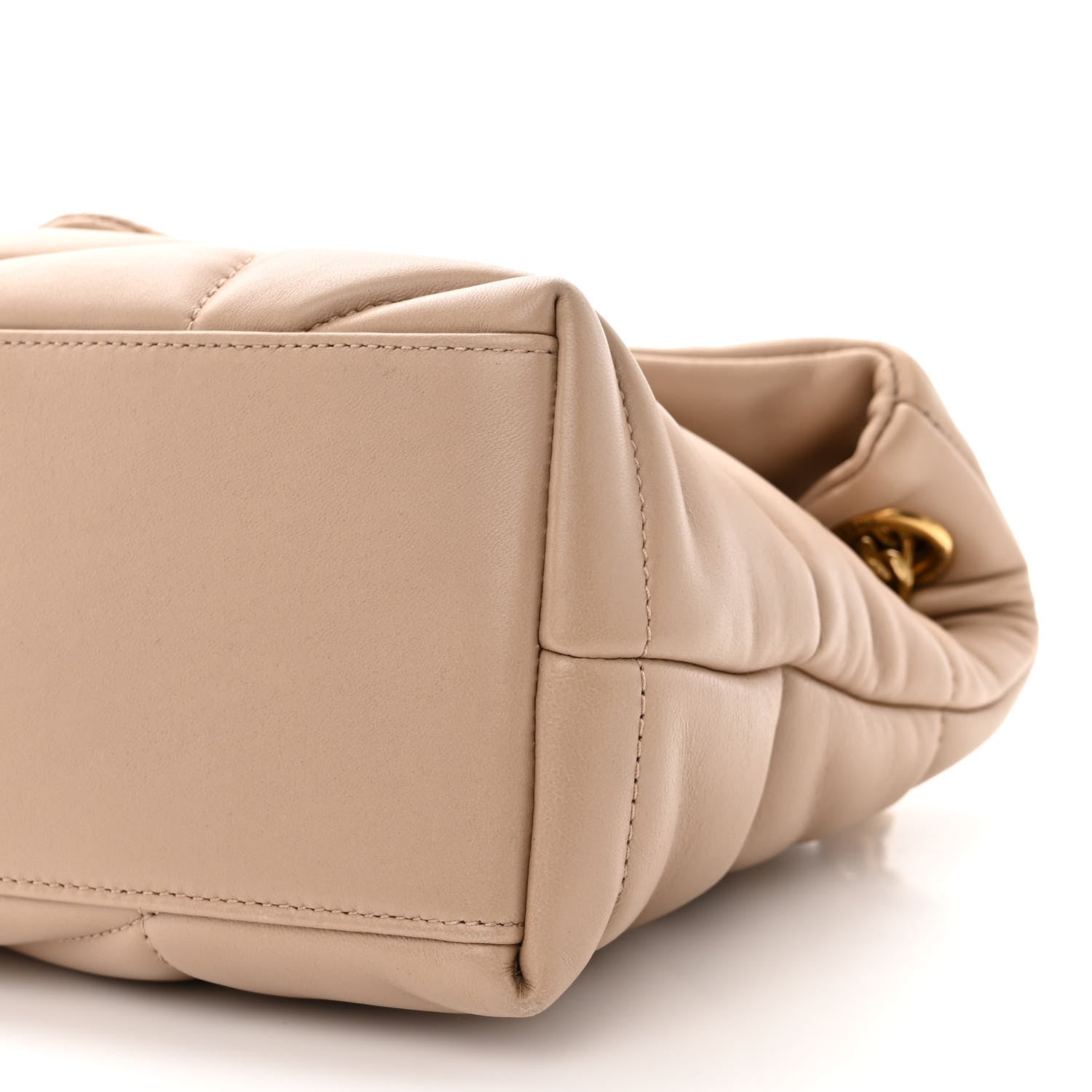 Saint Laurent Lambskin Quilted Small Loulou Puffer Monogram Chain Satchel Dark Beige 10 of 10