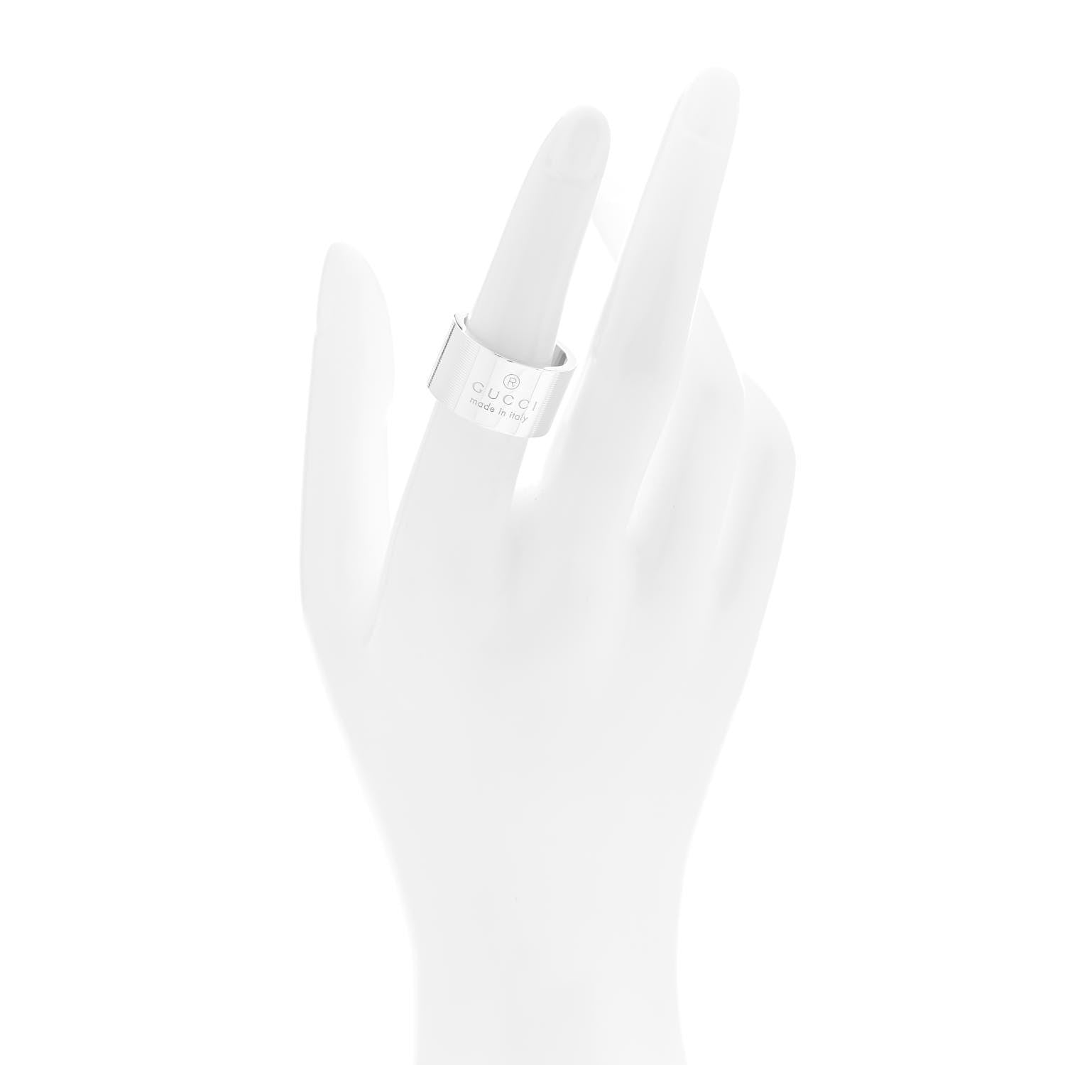 Gucci Sterling Silver 12mm Signature Band Ring 54 6.75 2 of 6