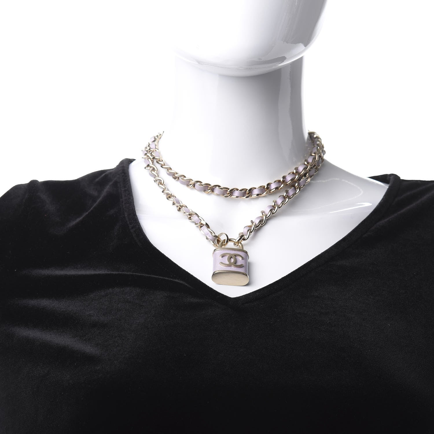 Chanel Metal Lambskin Lock Necklace Pink 2 of 5