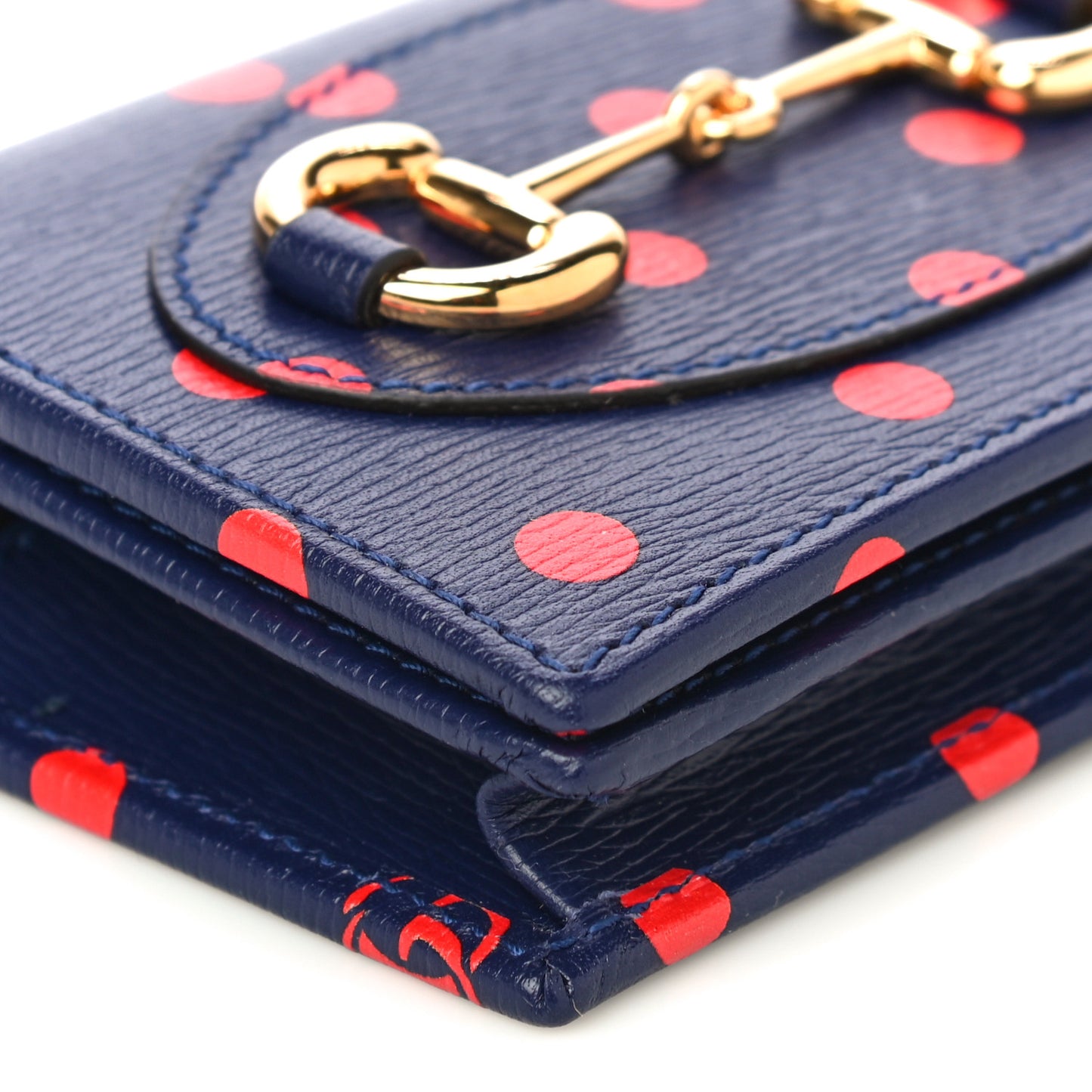Shangai Calfskin Polka Dot Horsebit 1955 Card Case Wallet Blue Orange Sailor Blue