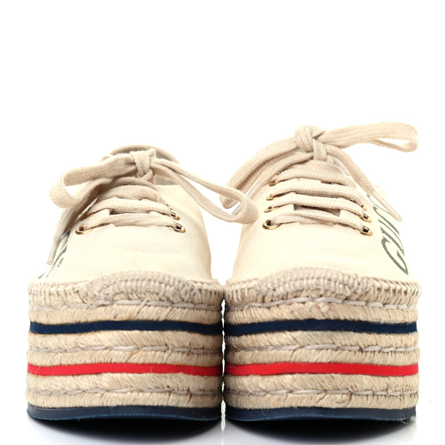 Canvas Logo Lace-Up Platform Espadrilles 36 Greggio Grege