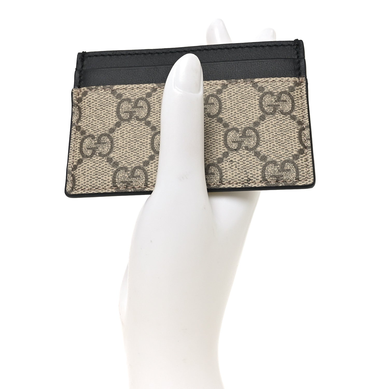Gucci GG Supreme Monogram Calfskin Card Holder Beige Black 2 of 6