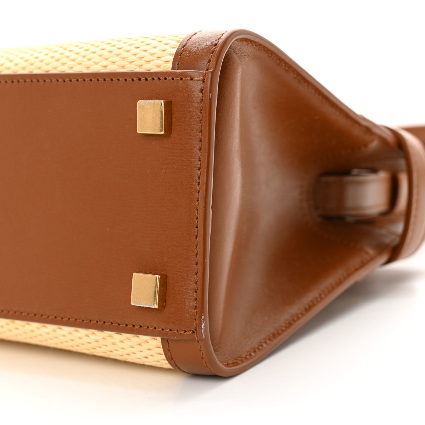 Calfskin Raffia Manhattan Nano Shopper Tote Naturale Brown