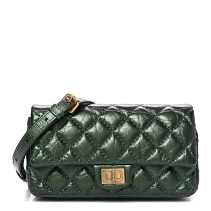 Chanel Metallic Aged Calfskin Quilted 2.55 Reissue Flap Belt Bag Clutch Green 1 of 10