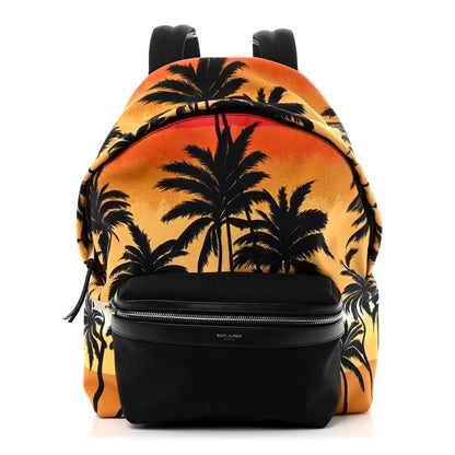 Saint Laurent Nylon Palm Tree Sunset Print Hunting Backpack Red Yellow Black 1 of 13