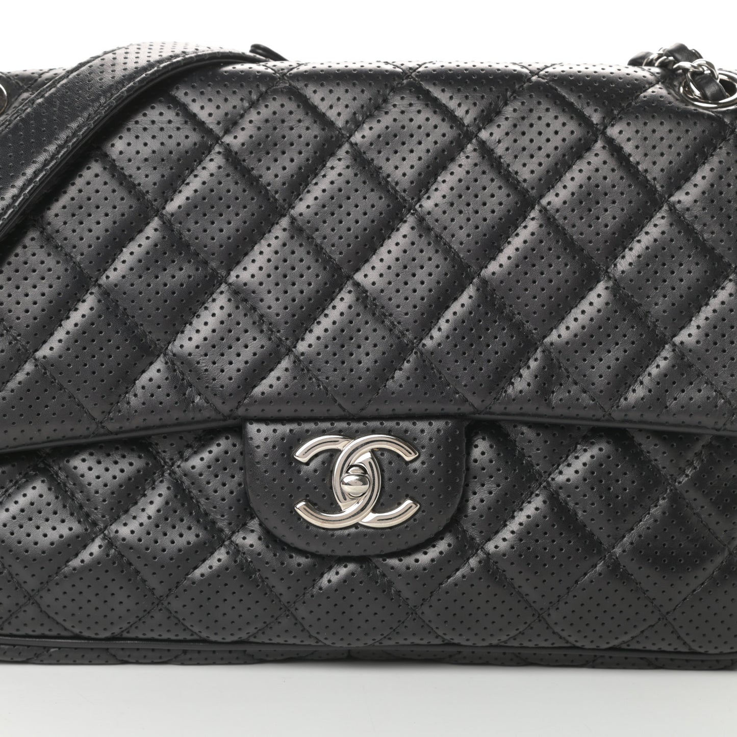 Lambskin Perforated Jumbo Punch Flap Black