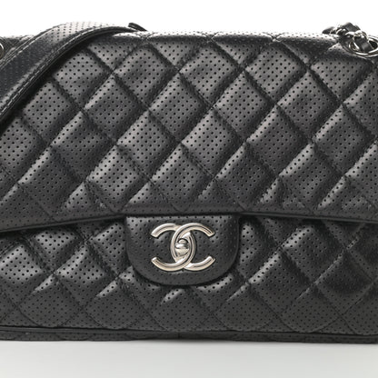 Chanel Lambskin Perforated Jumbo Punch Flap Black 8 of 13