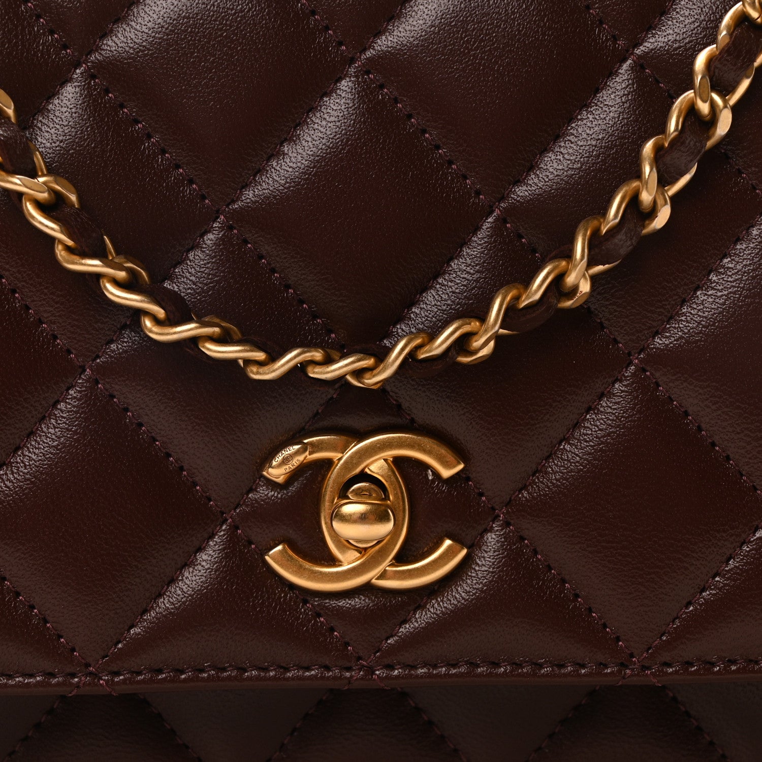 Chanel Lambskin Quilted CC Pearl Crush Wallet on Chain WOC Dark Brown 9 of 12