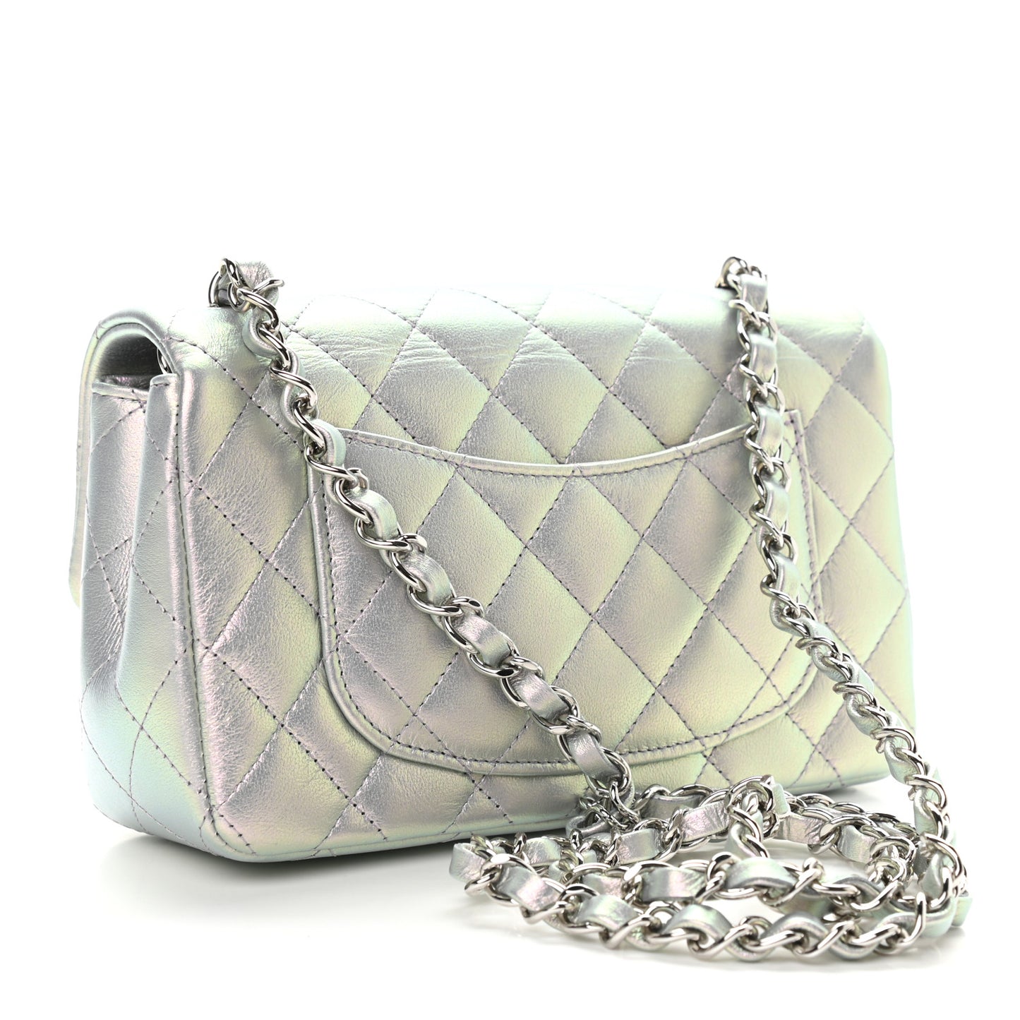 Iridescent Calfskin Quilted Mini Rectangular Flap Light Purple