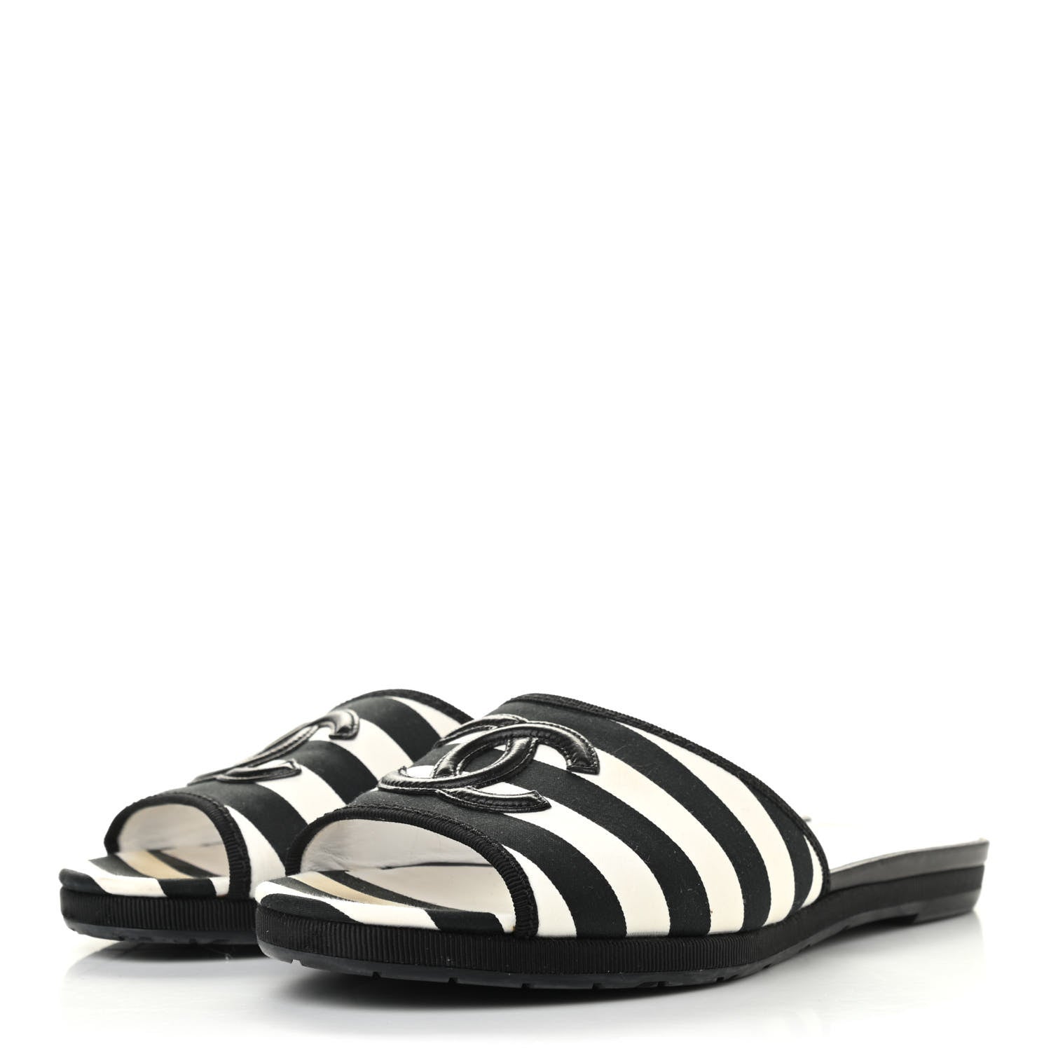 Chanel Striped CC Mules 38 Black White 3 of 10