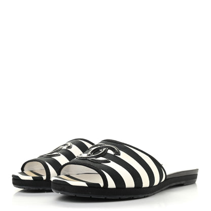 Chanel Striped CC Mules 38 Black White 3 of 10