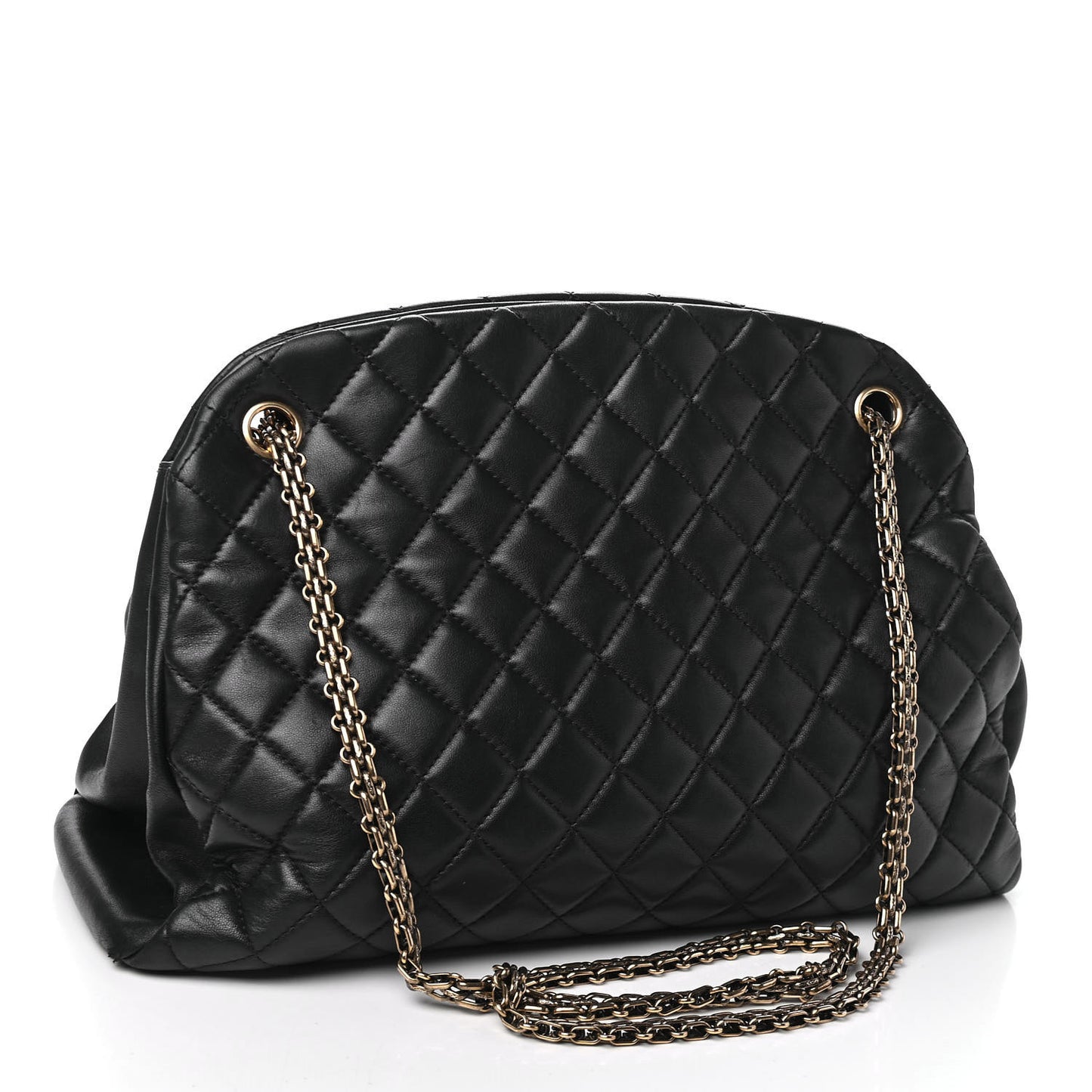 Lambskin Quilted Large Just Mademoiselle Bowling Bag Black