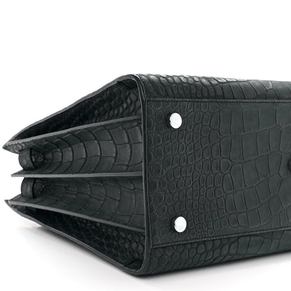 Saint Laurent Calfskin Crocodile Embossed Small Sac de Jour Dusty Black 9 of 10