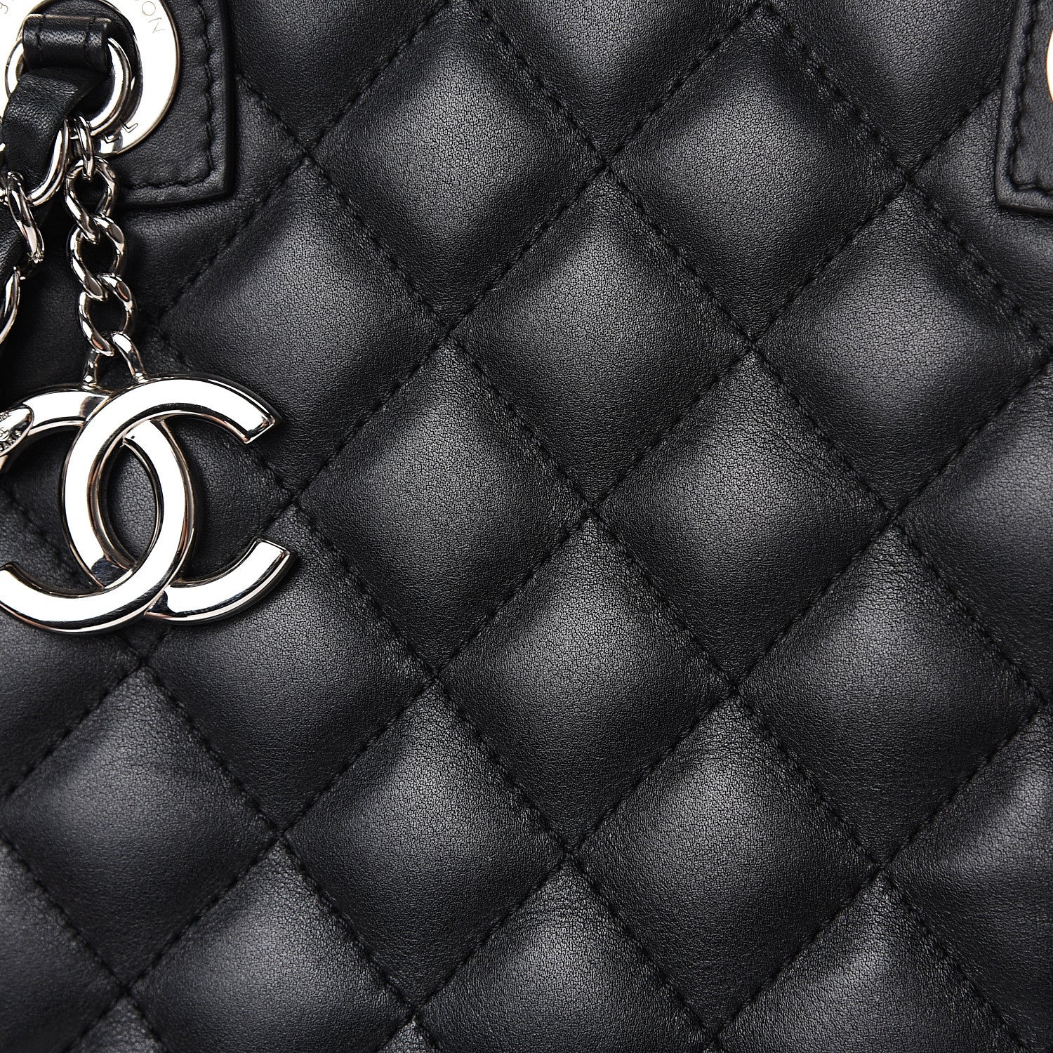 Chanel Calfskin Quilted Feather Weight Bowling Bag Black Beige 13 of 15