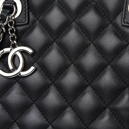 Chanel Calfskin Quilted Feather Weight Bowling Bag Black Beige 13 of 15