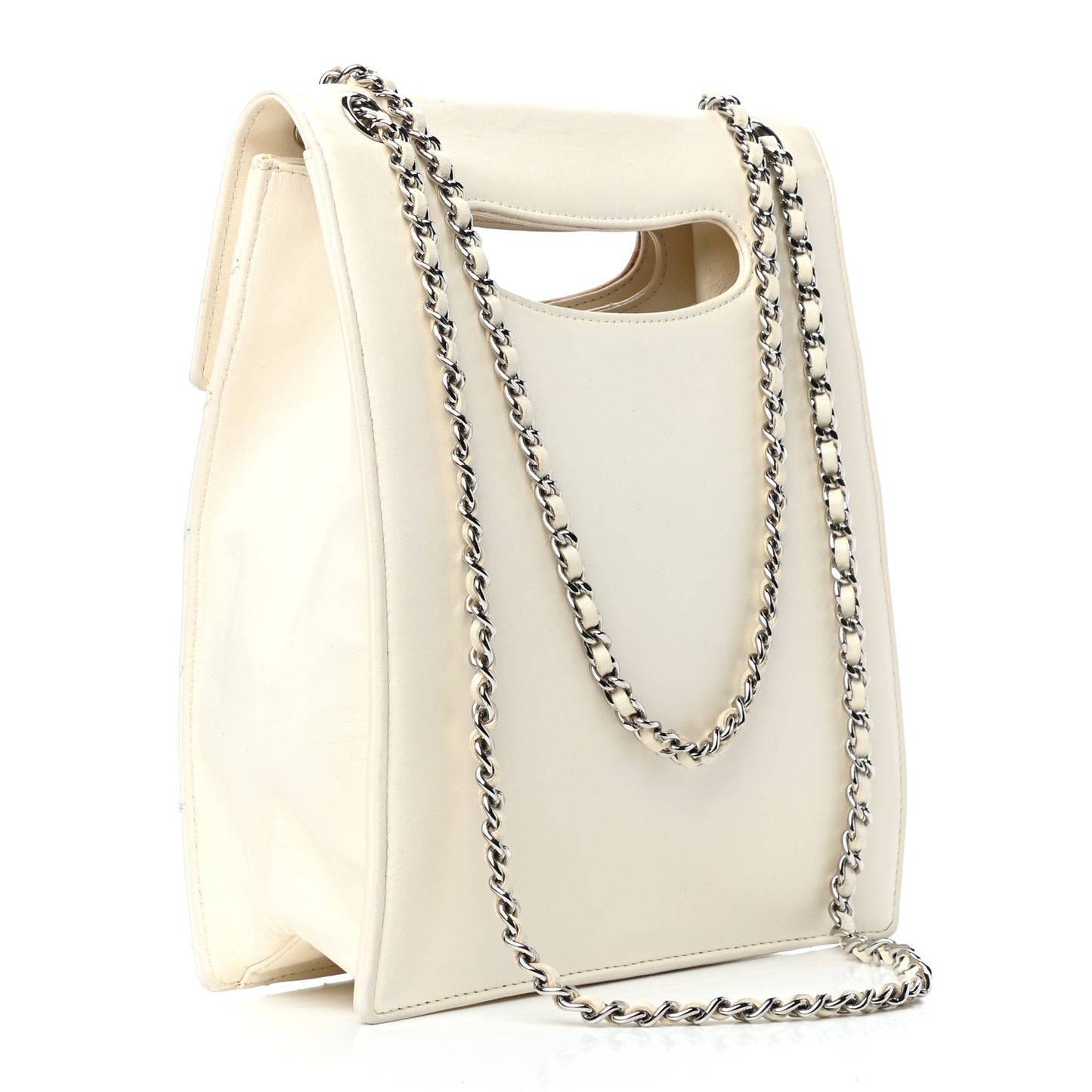 Lambskin Top Handle Logo Flap White