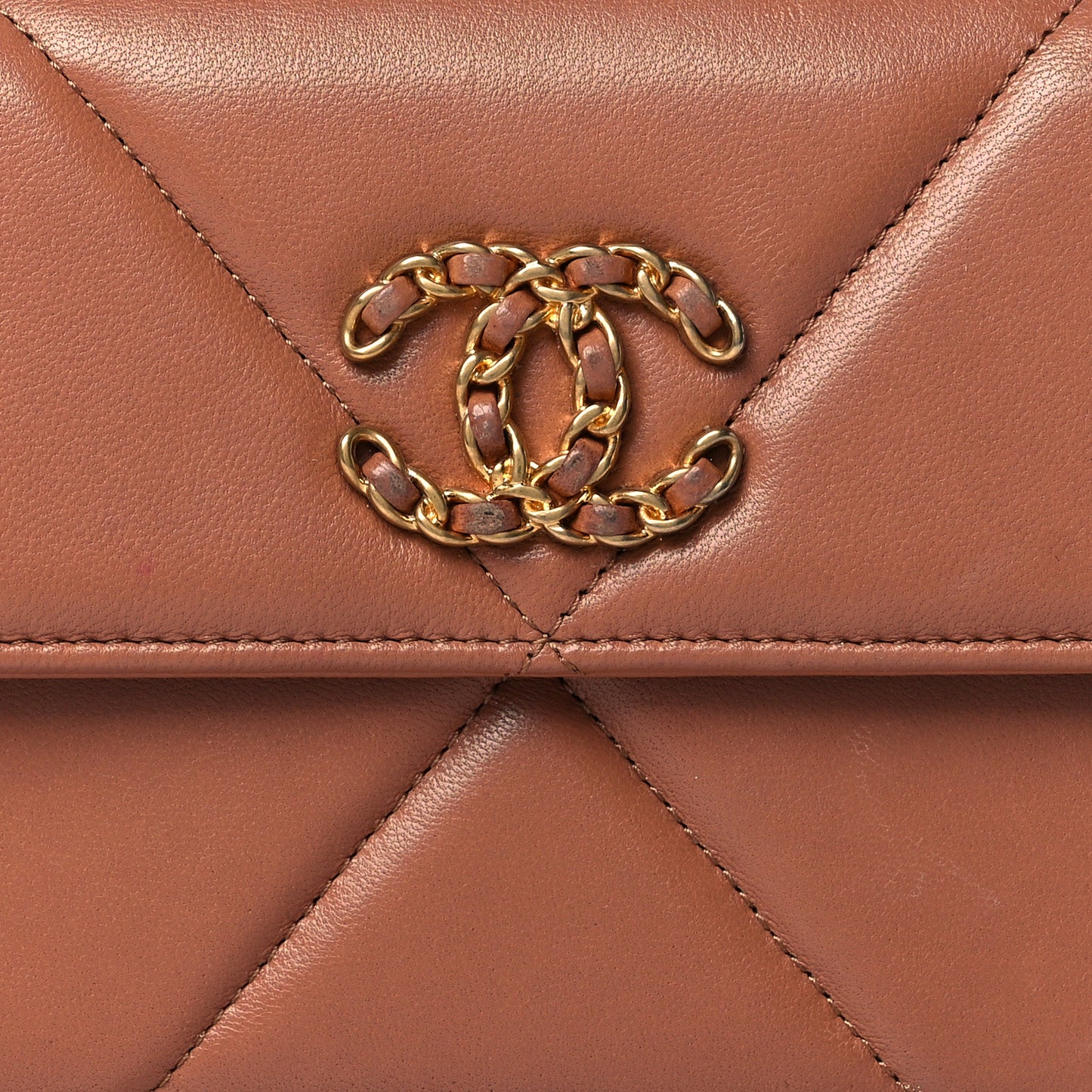 Lambskin Quilted Chanel 19 Flap Wallet Brown