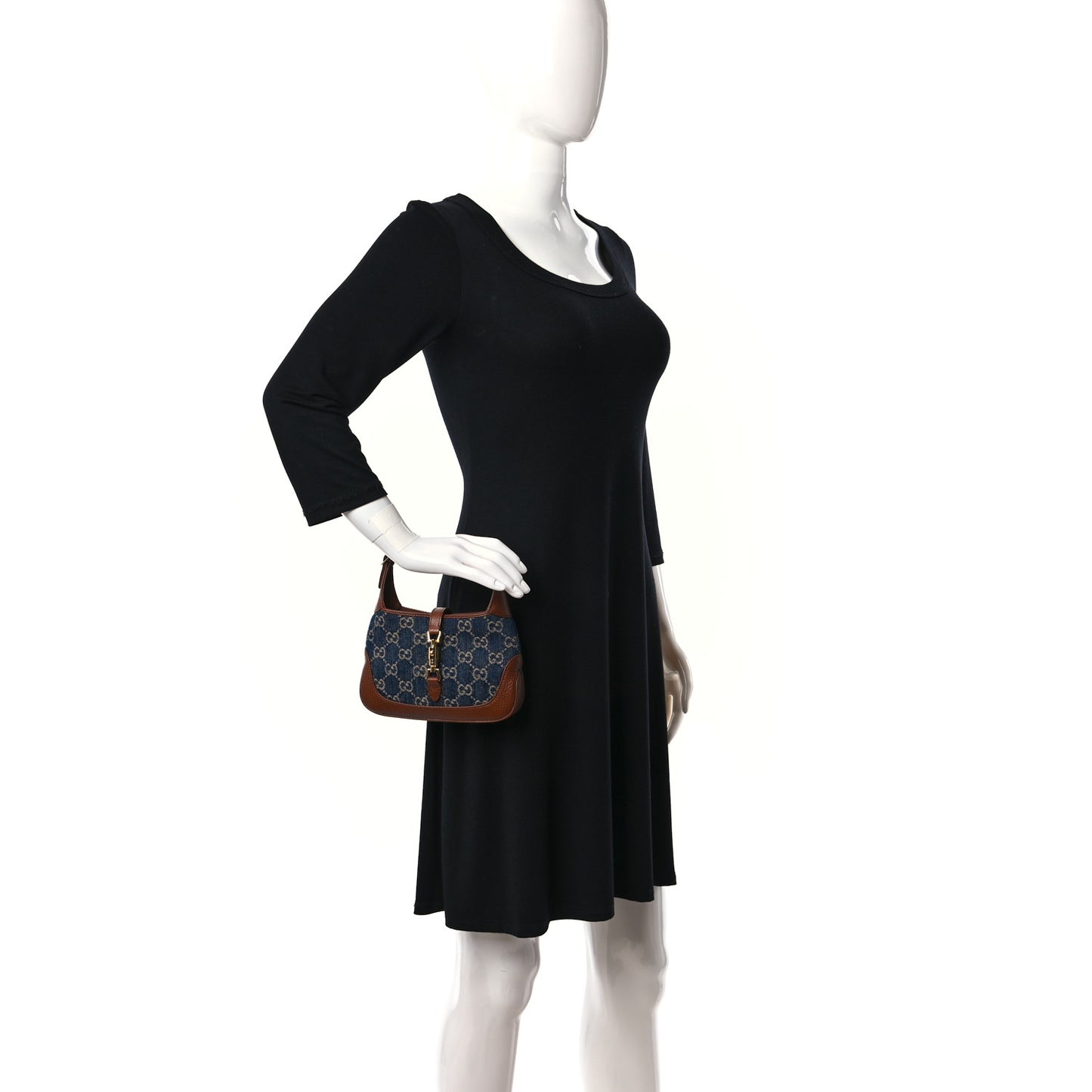 New Denim GG Monogram Calfskin Mini Jackie 1961 Hobo Blue Tea Cuir