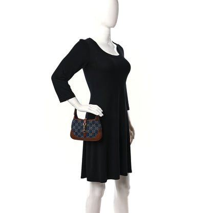 Gucci New Denim GG Monogram Calfskin Mini Jackie 1961 Hobo Blue Tea Cuir 2 of 8