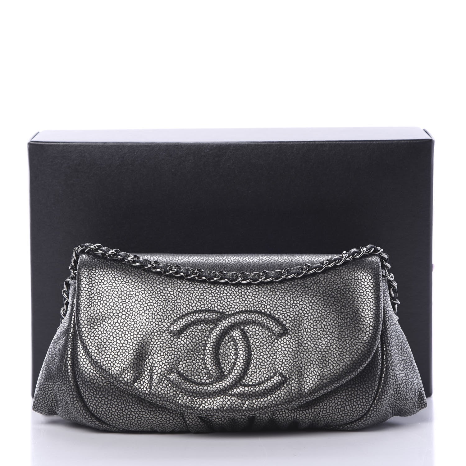 Chanel Metallic Caviar Half Moon Wallet On Chain WOC Dark Silver 12 of 12