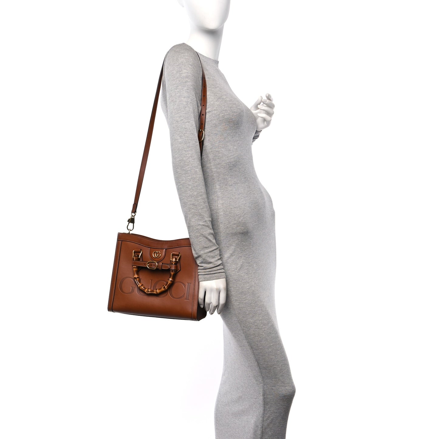 Charisma Calfskin Gucci Embossed Small Diana Tote Bag Peanut Brown