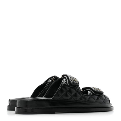 Chanel Lambskin Quilted Velcro Dad Chain CC Slide Sandals 38 Black 4 of 9