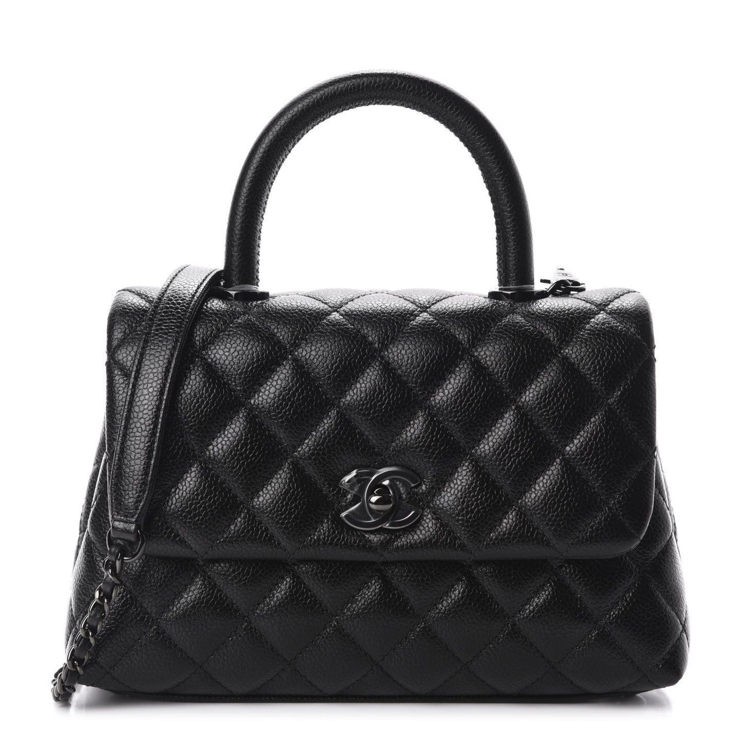 Iridescent Caviar Quilted Mini Coco Handle Flap So Black