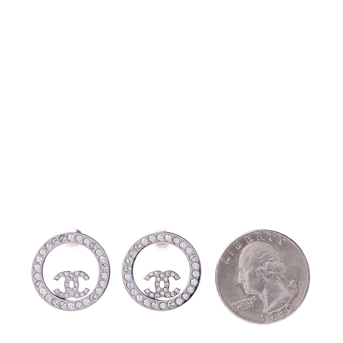 Crystal CC Round Earrings Silver