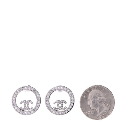 Chanel Crystal CC Round Earrings Silver 2 of 4