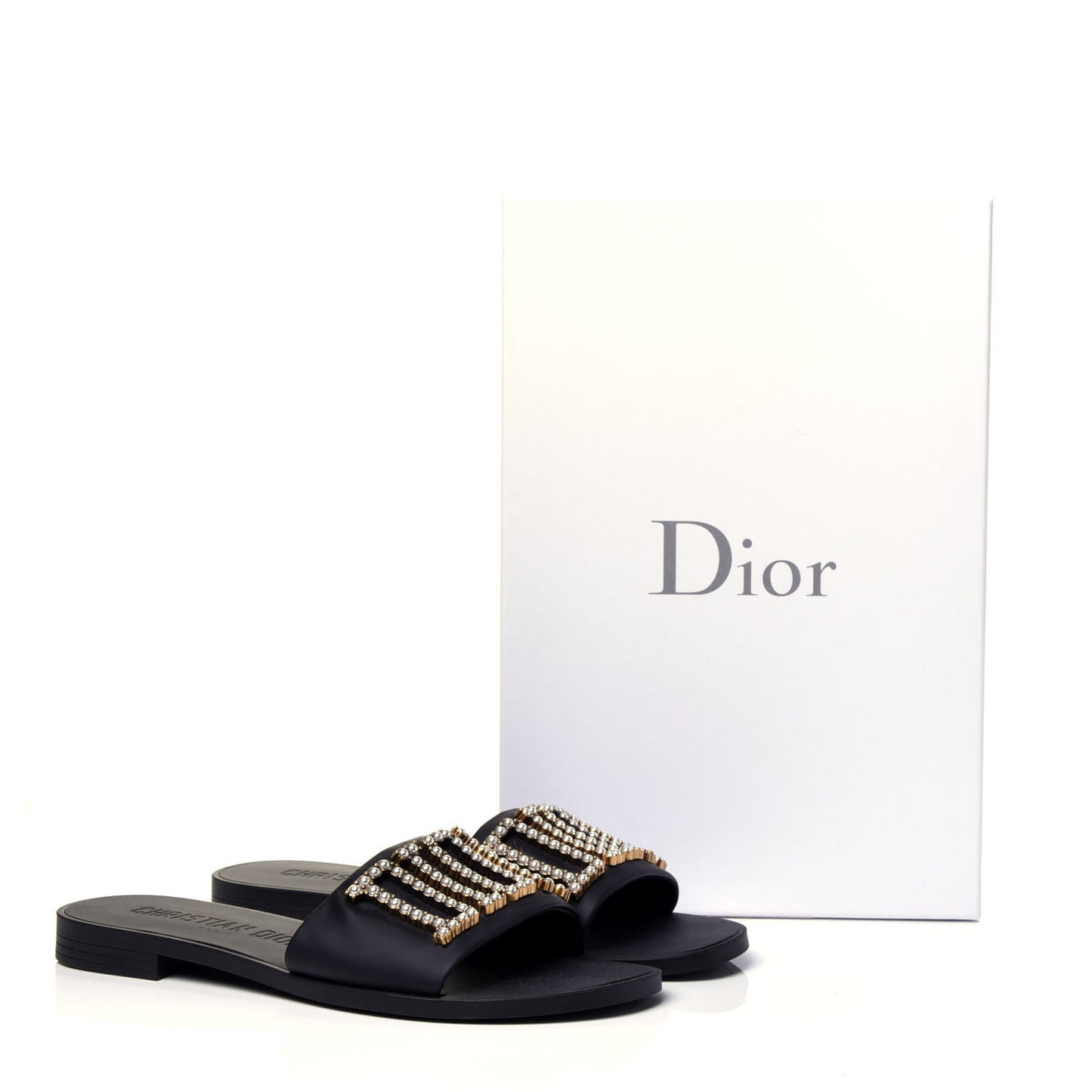Matte Calfskin Pearl Dio(r)evolution Slide Sandals 38 Black