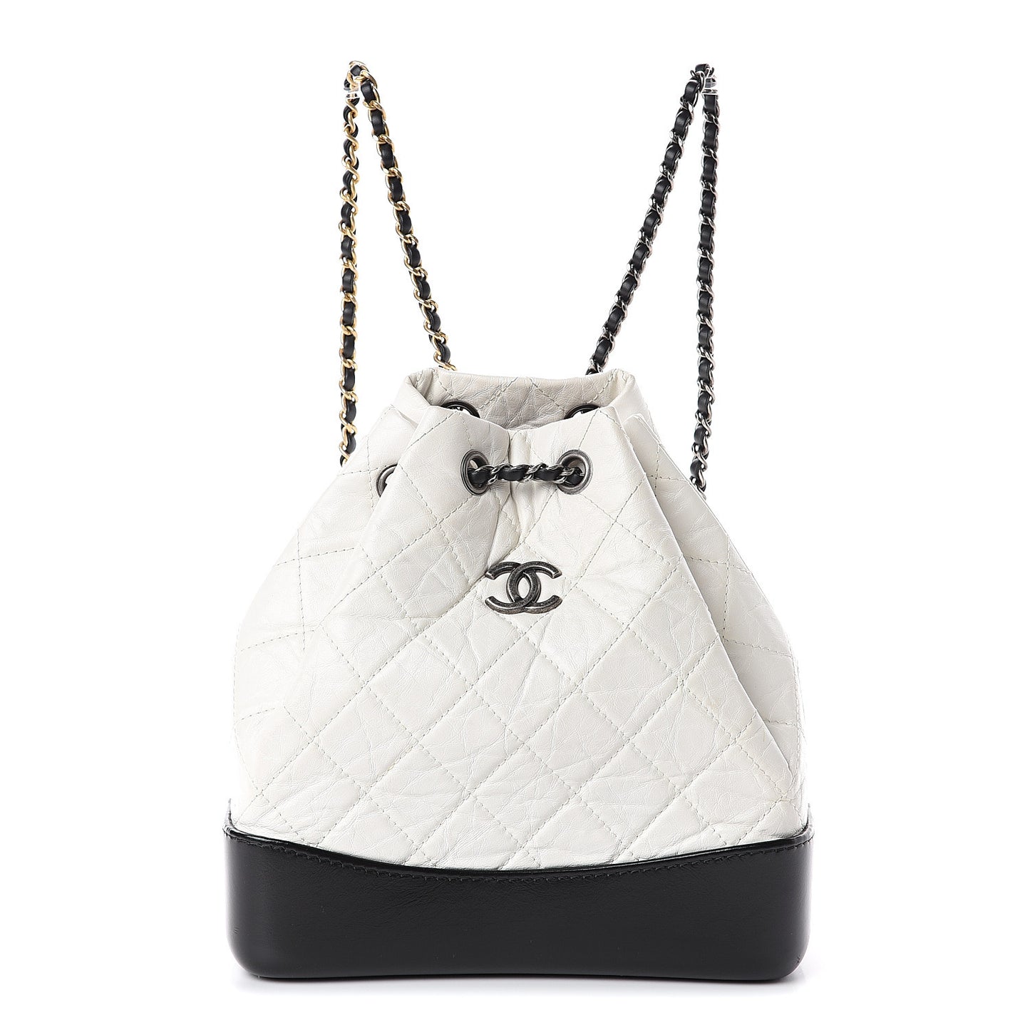 Aged Calfskin Quilted Small Gabrielle Backpack Black White