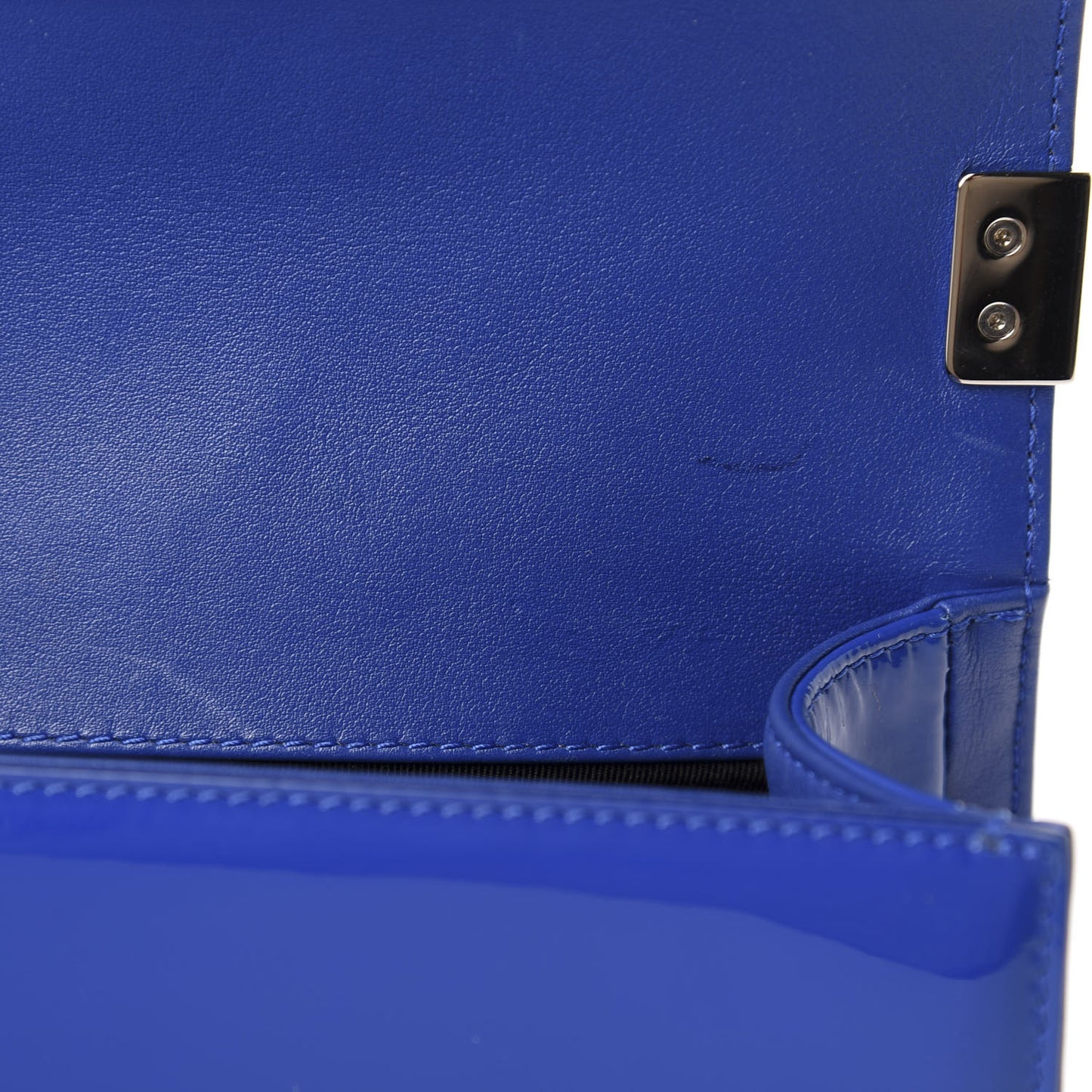 Patent Calfskin Quilted Small Plexiglass Boy Flap Blue