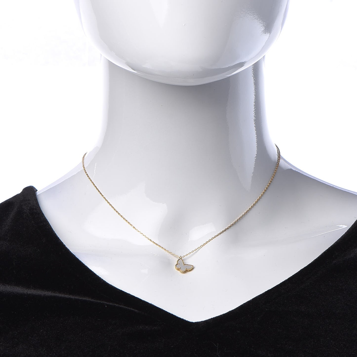 18K Yellow Gold Mother of Pearl Sweet Alhambra Butterfly Pendant Necklace