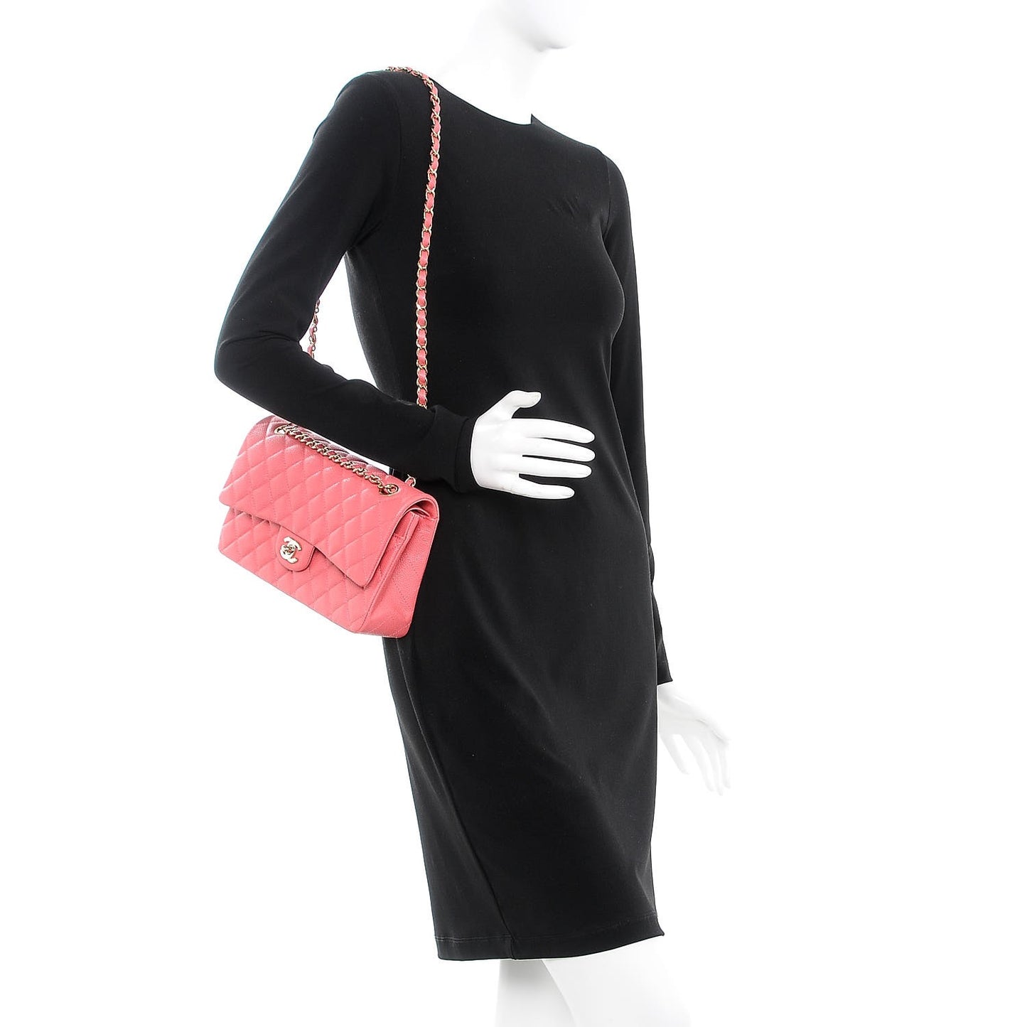 Caviar Quilted Medium Double Flap Pink