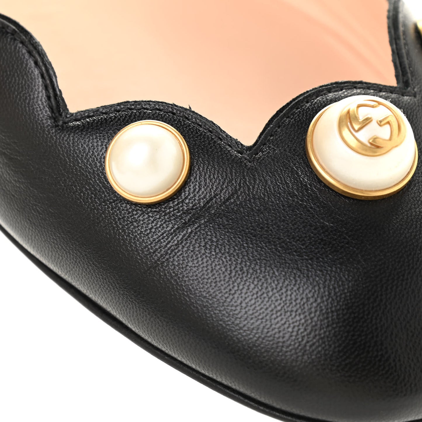 Malaga Kid Interlocking G Pearl Scalloped Flats 40 Black