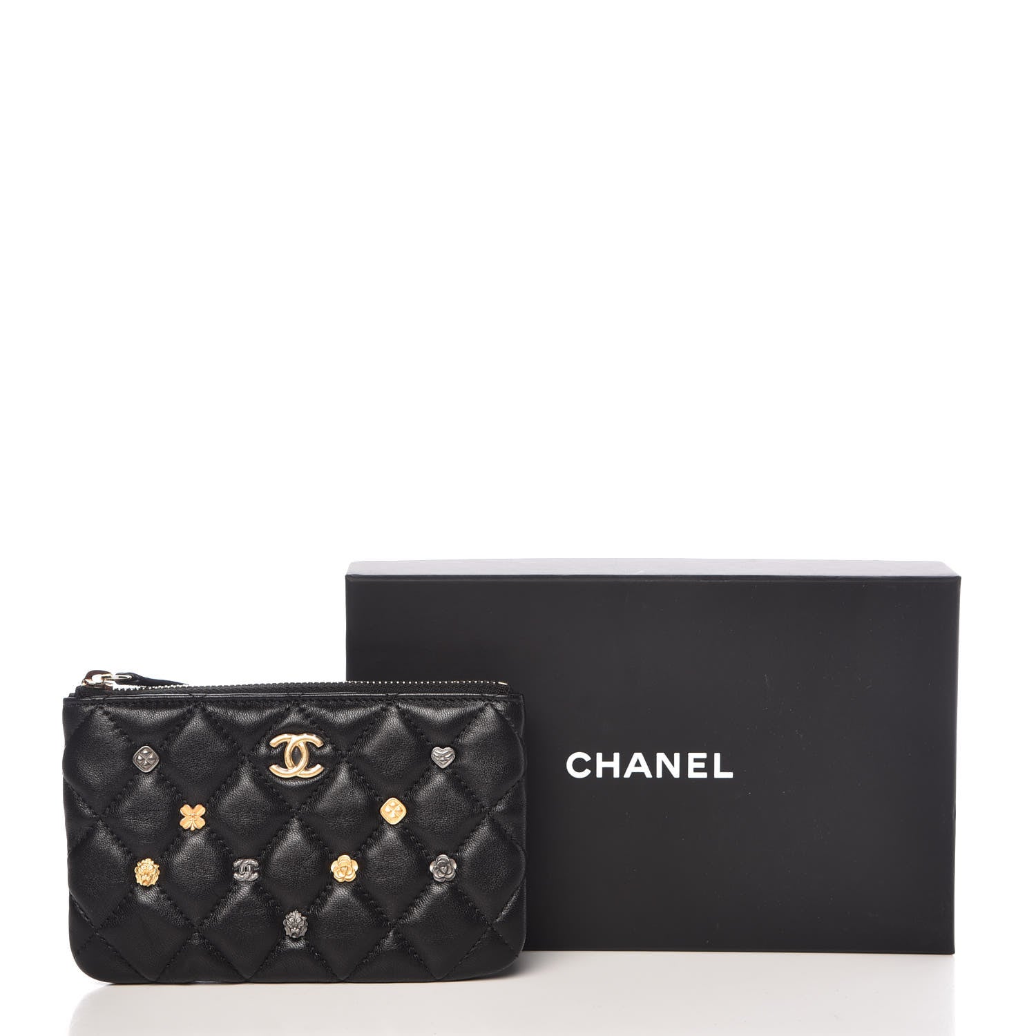 Chanel Lambskin Quilted Small Lucky Charms Cosmetic Case Black 8 of 8
