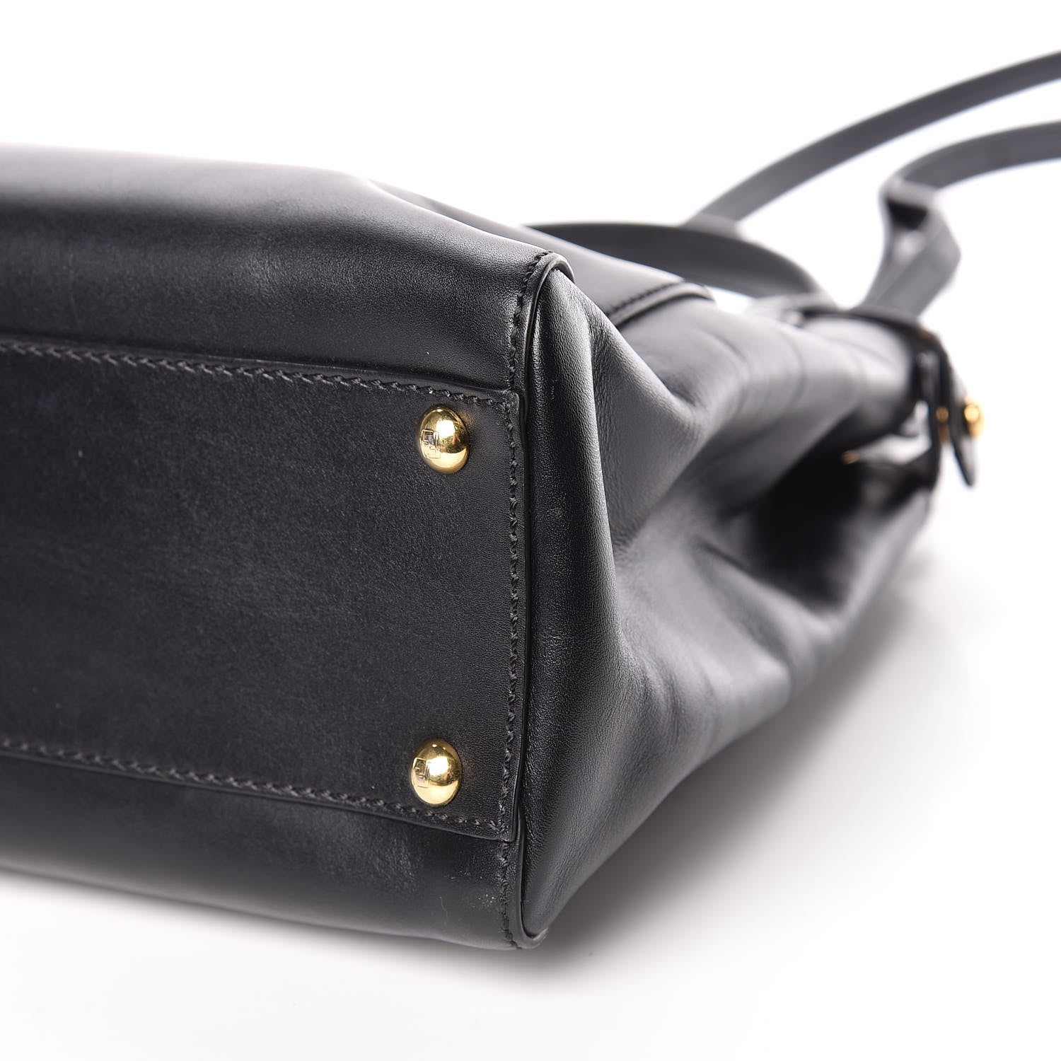 Fendi Vitello Morgan Shiny Nappa Medium Peekaboo Iconic Satchel Black Rosa Plaster 9 of 19