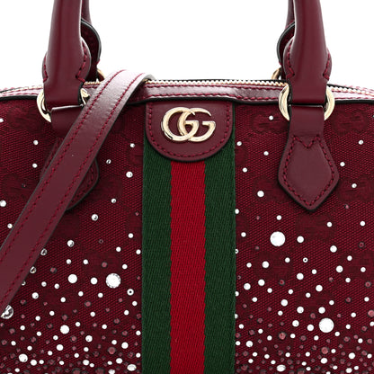 Gucci Crystal Canvas GG Monogram Textured Dollar Calfskin Web Mini Ophidia Top Handle Bowler Bag Rosso Ancora 8 of 11