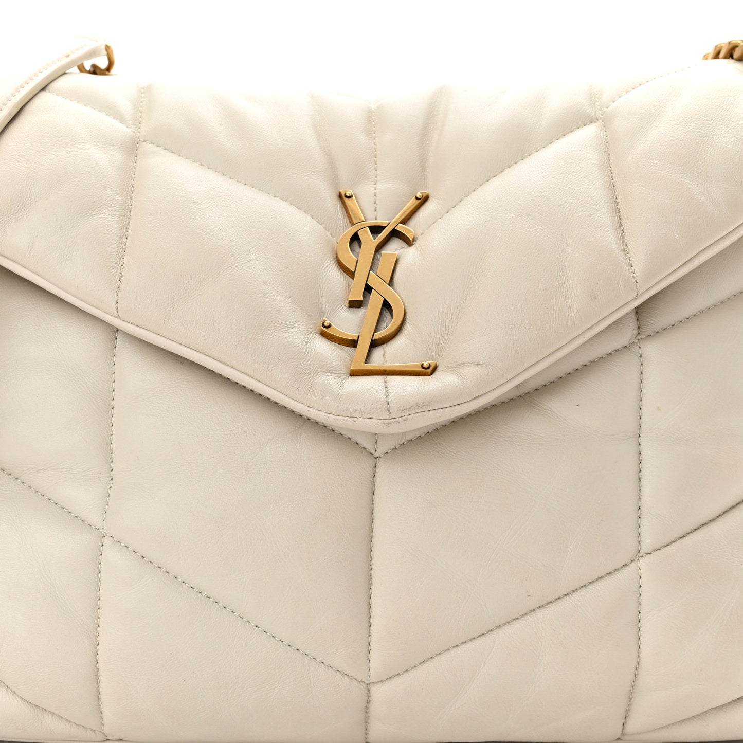 Lambskin Quilted Small Loulou Puffer Monogram Chain Satchel Blanc Vintage