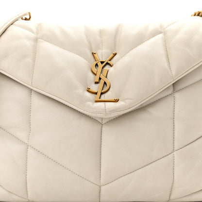 Saint Laurent Lambskin Quilted Small Loulou Puffer Monogram Chain Satchel Blanc Vintage 9 of 12