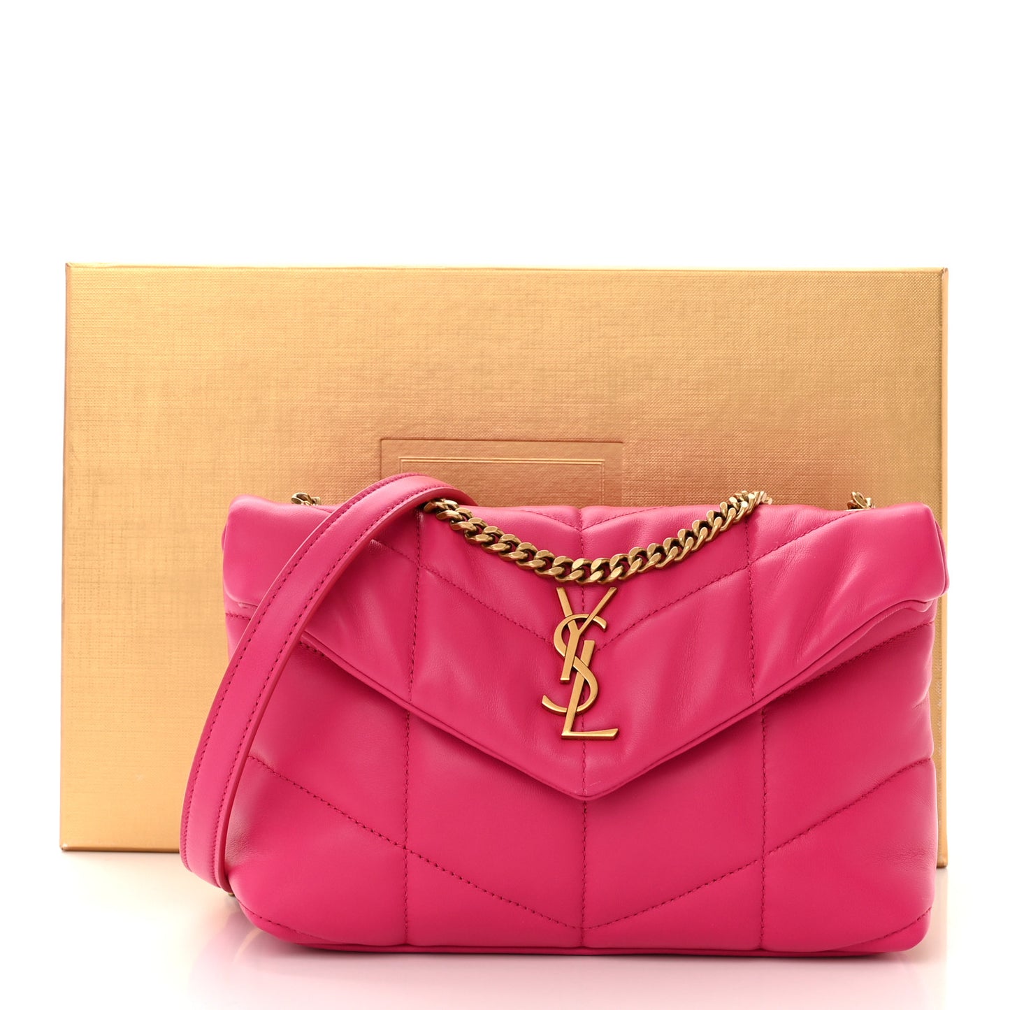 Lambskin Quilted Toy Loulou Puffer Monogram Chain Satchel Bubblegum