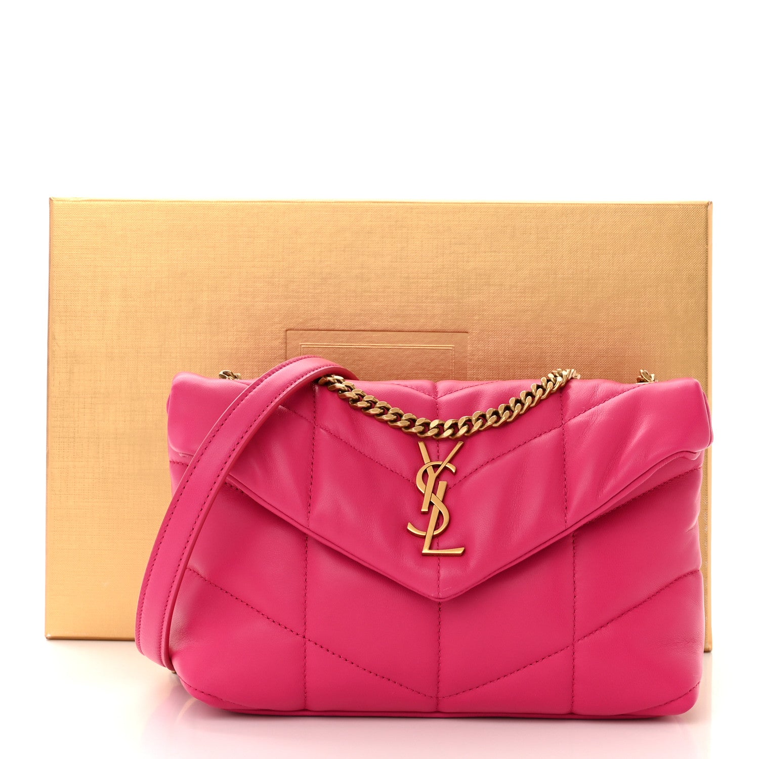 Saint Laurent Lambskin Quilted Toy Loulou Puffer Monogram Chain Satchel Bubblegum 11 of 11