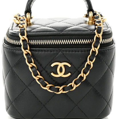 Chanel Lambskin Quilted Top Handle Mini Vanity Case With Chain Black 8 of 10