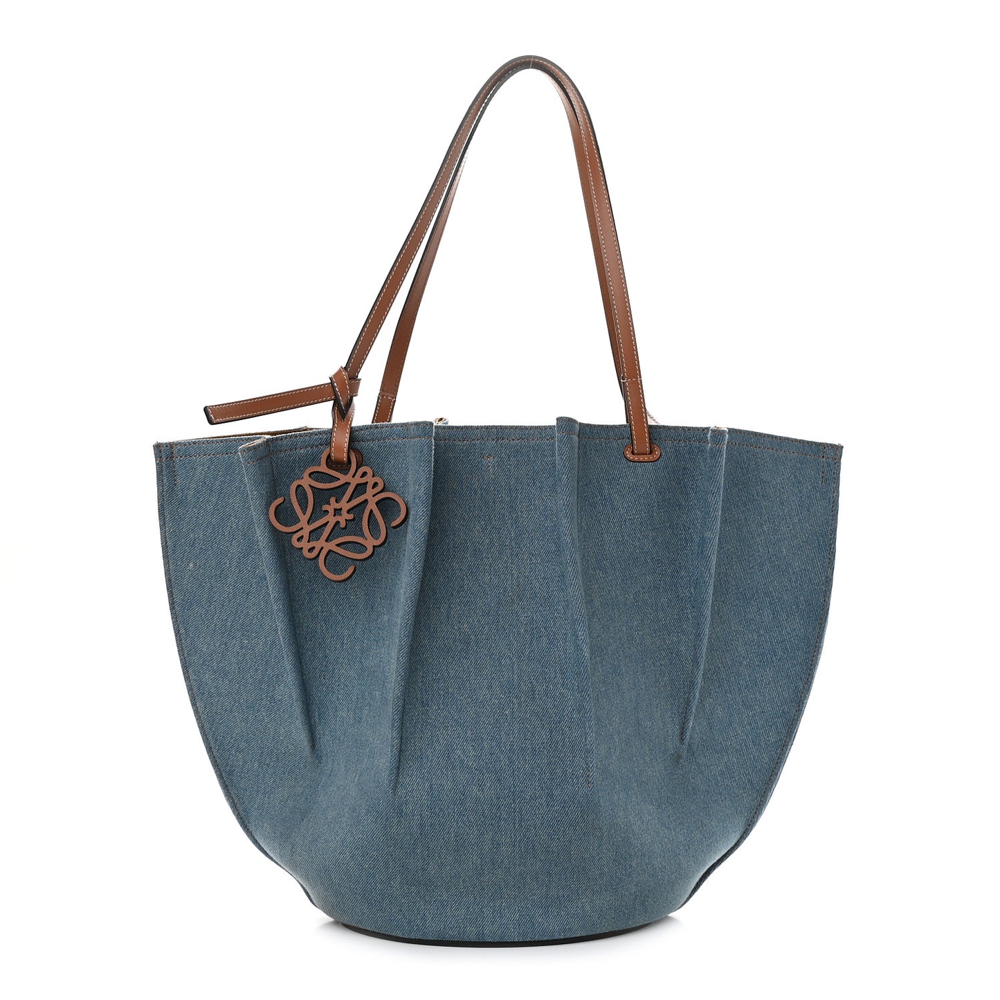 Paula Ibizas Denim Calfskin Shell Basket Tote