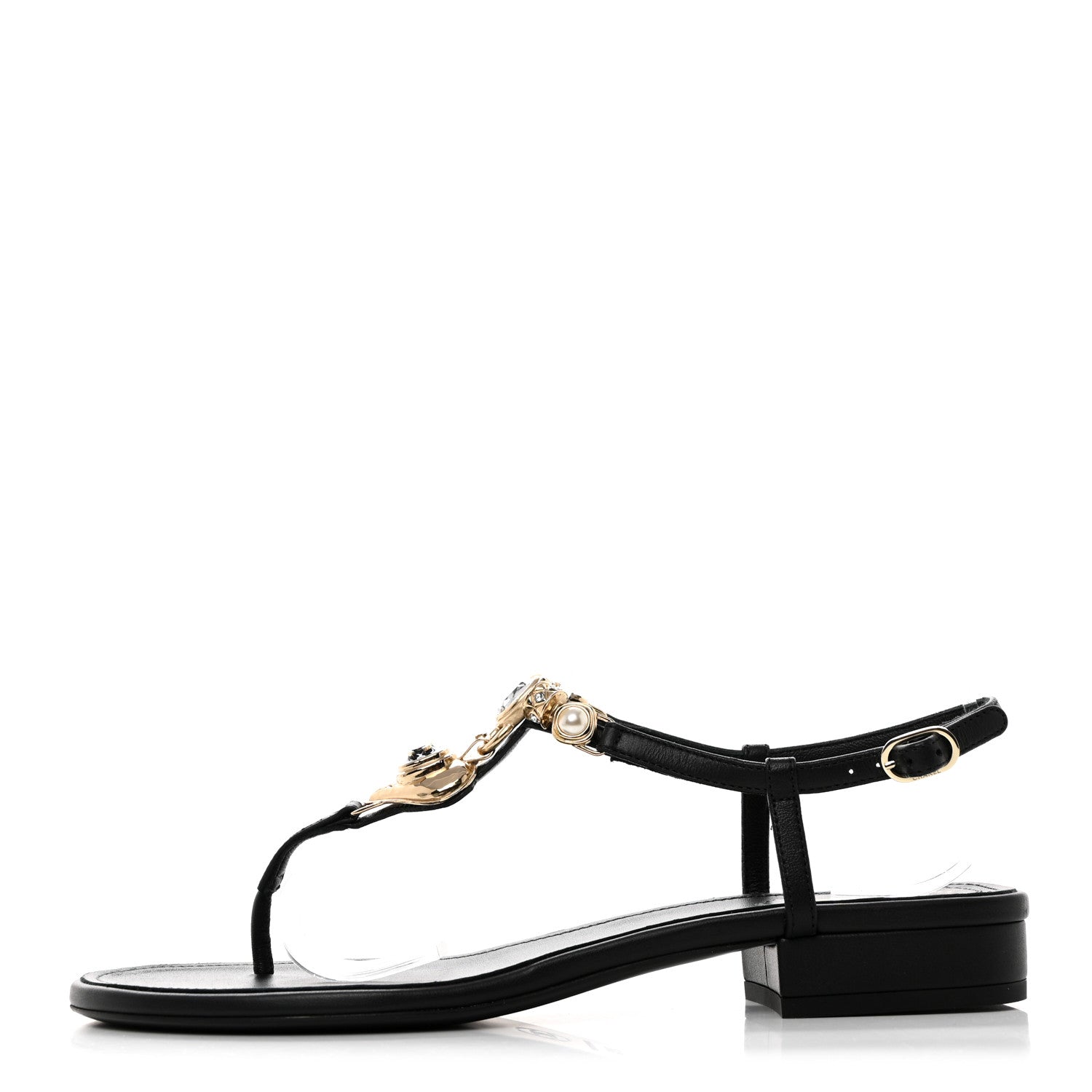 Chanel Lambskin Metal Heart Thong Sandals 39.5 Black 1 of 7