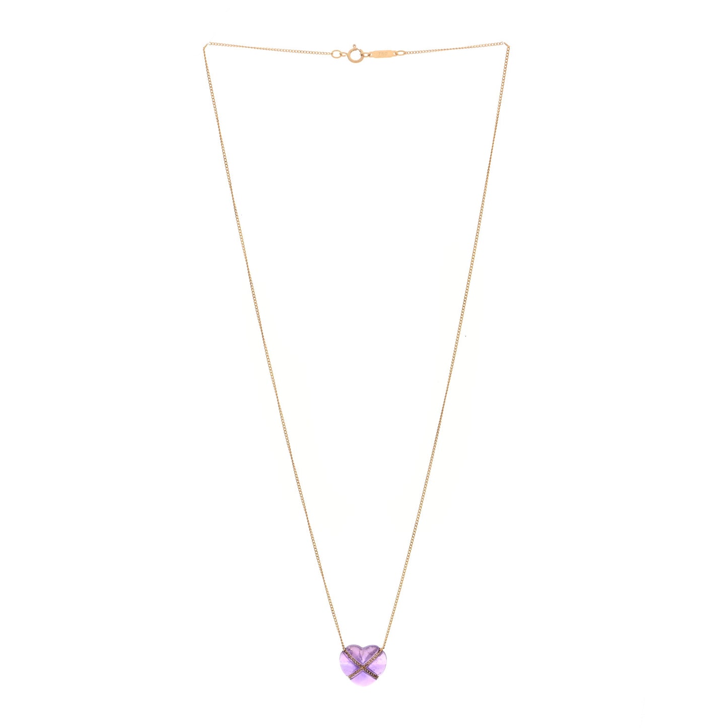 18K Yellow Gold Amethyst Crossover Heart Pendant Necklace