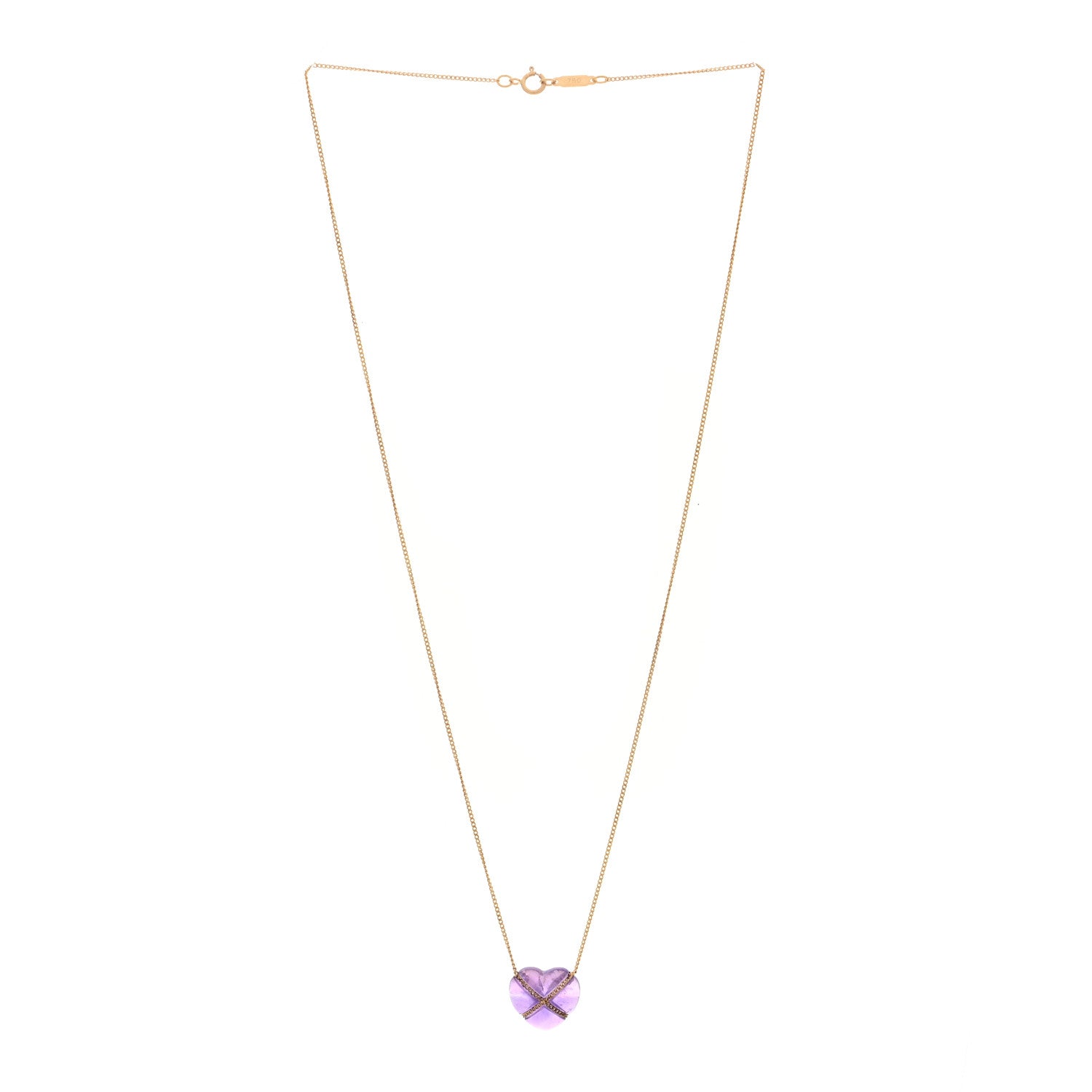 Tiffany 18K Yellow Gold Amethyst Crossover Heart Pendant Necklace 3 of 4